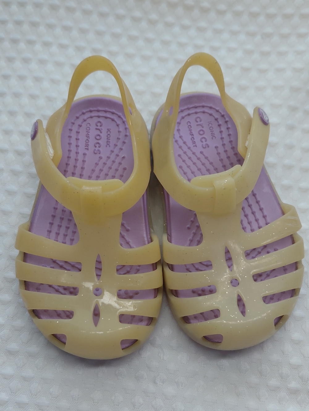 Little Girls Crocs Isabella Ivory Sparkle Jelly Flats Shoes Sandals Size C5